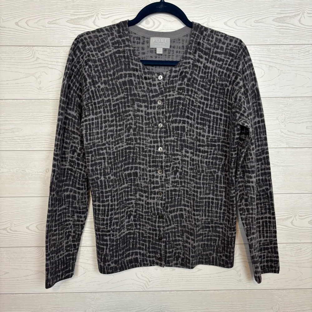 Pure Collection 100% Cashmere Cardigan Size 12 Black/Gray